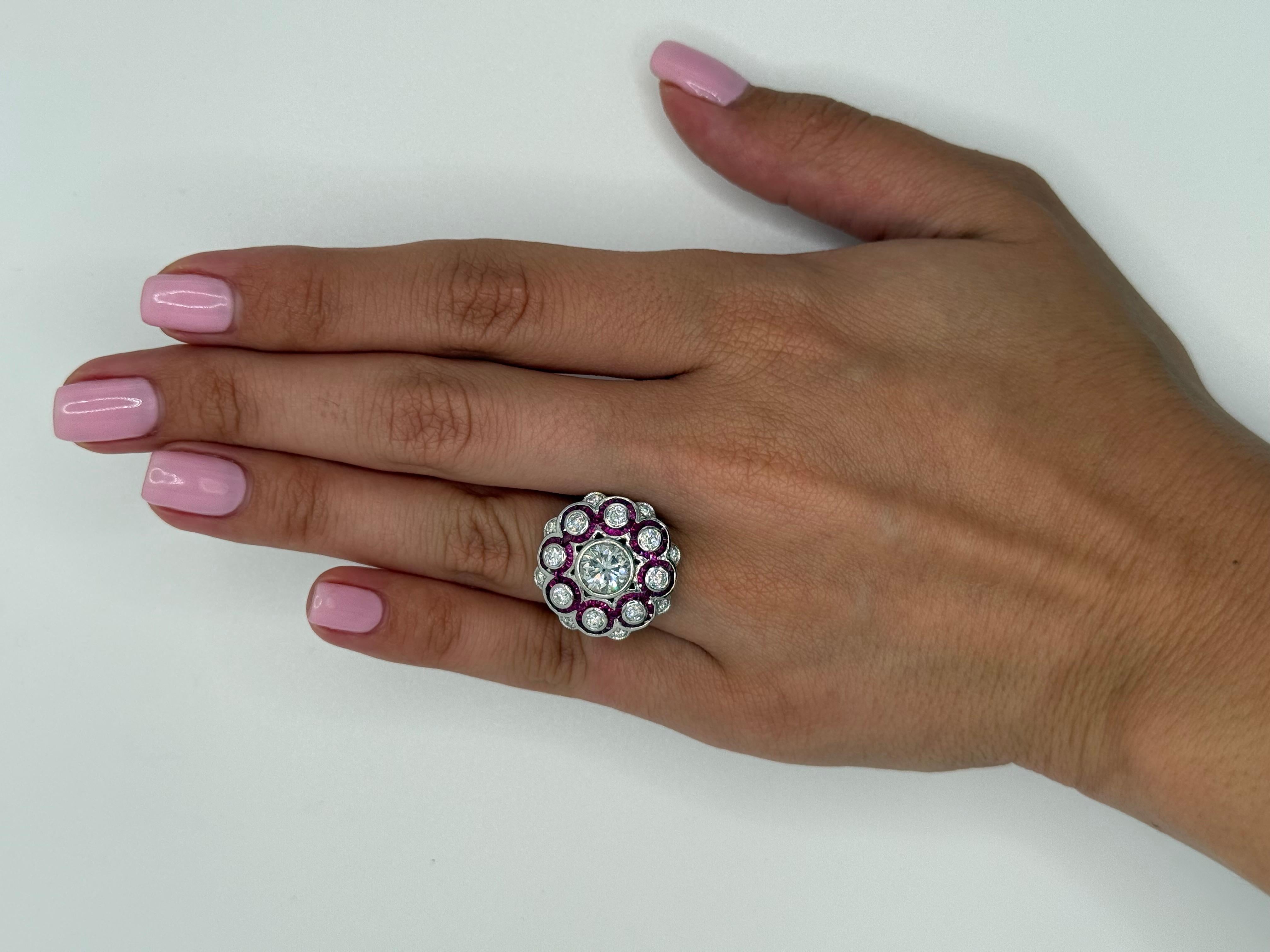 Art Deco Diamond & Ruby Platinum Ring For Sale 1