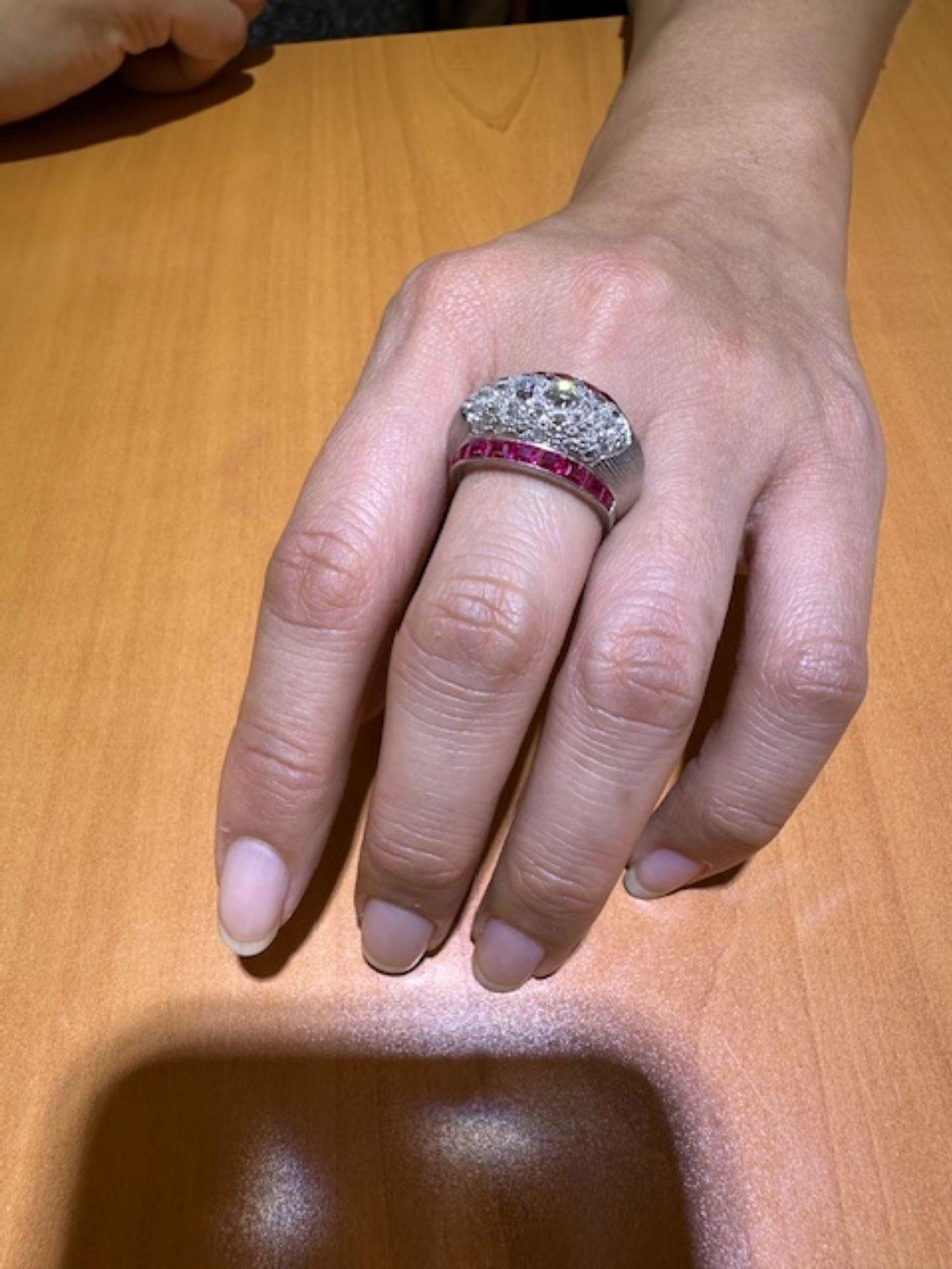 Art Deco Diamond Ruby Platinum Ring For Sale 1