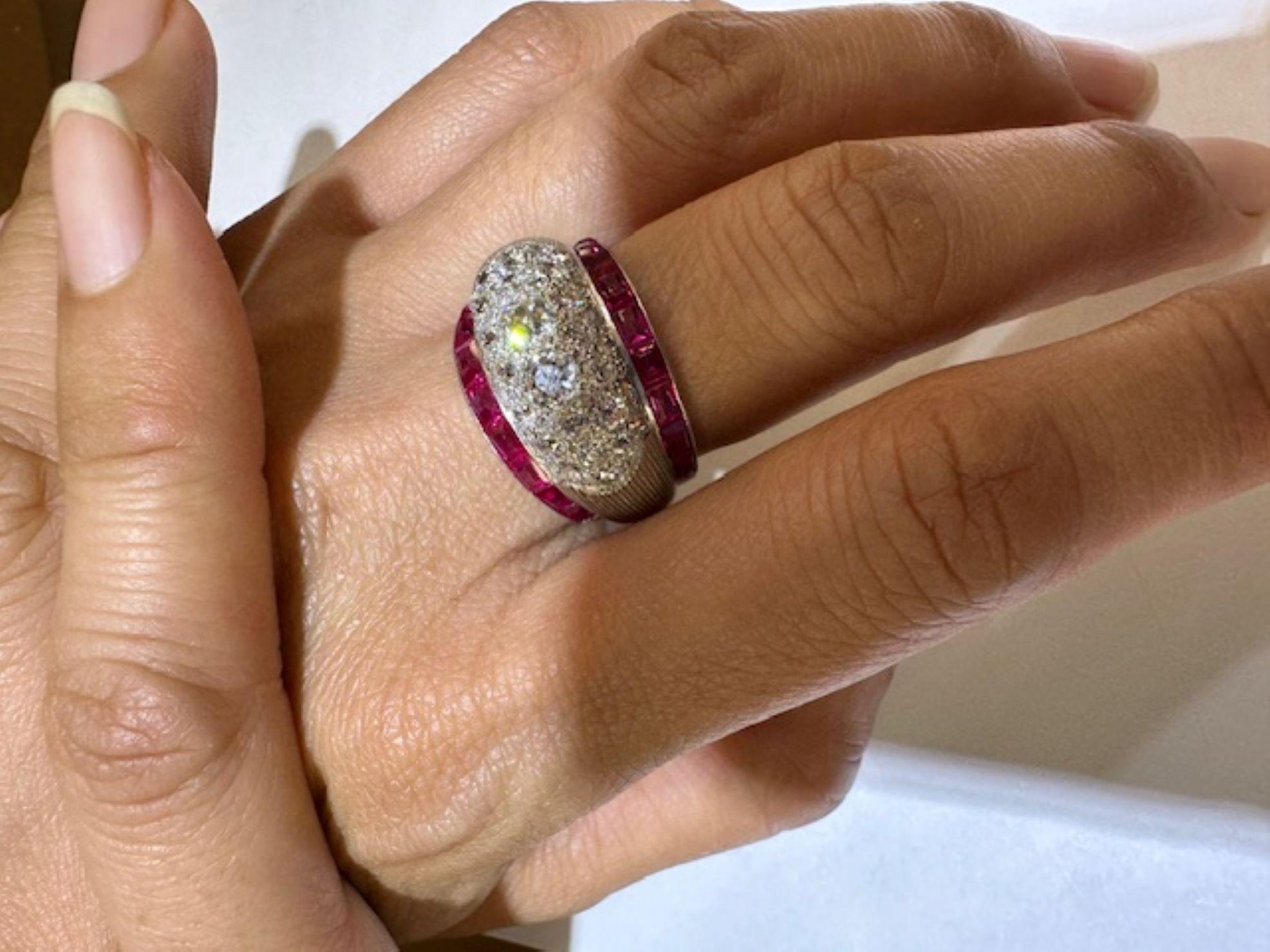 Art Deco Diamond Ruby Platinum Ring For Sale 2