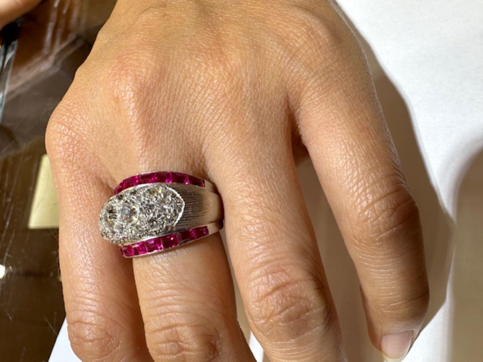 Art Deco Diamond Ruby Platinum Ring For Sale 3