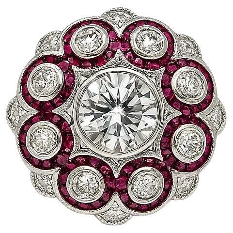 Art Deco Diamond & Ruby Platinum Ring For Sale