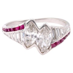 Antique Art Deco Diamond Ruby Platinum Two Stone Ring