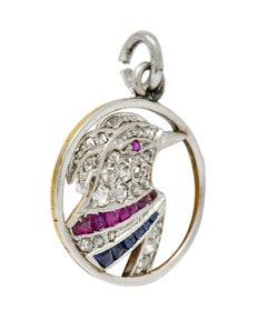 Art Deco Diamond Ruby Sapphire Platinum-Topped 18 Karat Gold Heron Bird Charm