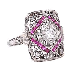Art Deco Diamond Ruby White Gold Ring