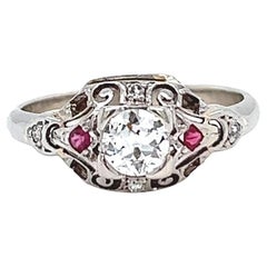 Art Deco 0.55 Carat Diamond Ruby 14 Karat White Gold Ring