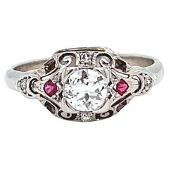 Art Deco 0.55 Carat Diamond Ruby 14 Karat White Gold Ring Art Deco 0.55 Carat Diamond Ruby 14 Karat White Gold Ring