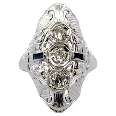 Art Deco Diamond Sapphire 14 Karat White Gold Cocktail Ring