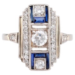 Art Deco Diamond Sapphire 14K White Gold Ring