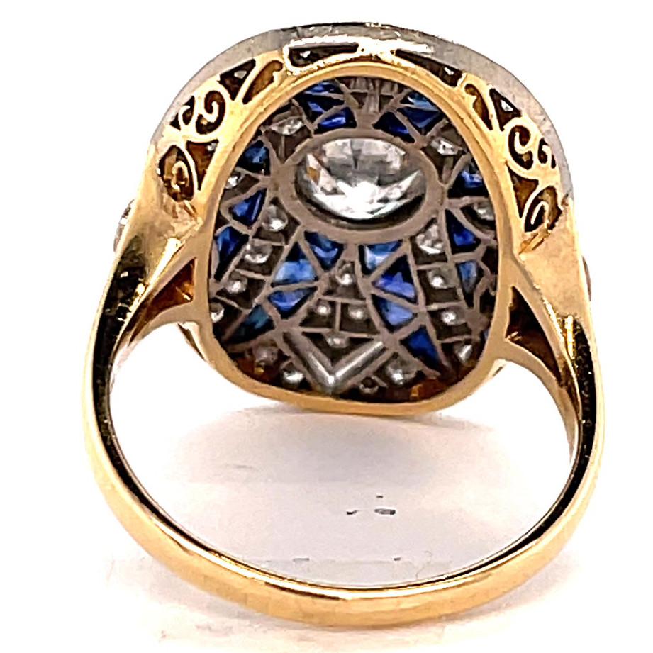 Art Deco Diamond Sapphire 18 Karat Gold Ring 1