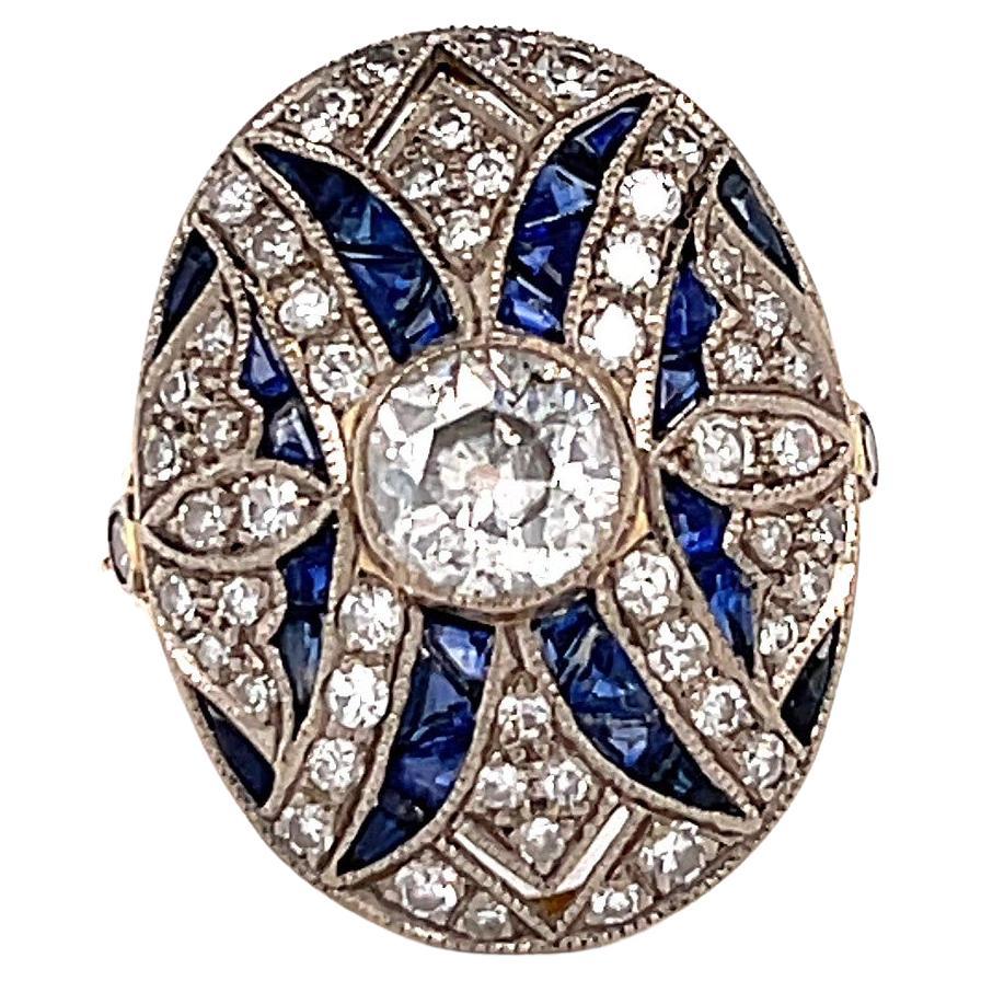 Art Deco Diamond Sapphire 18 Karat Gold Ring