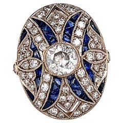 Art Deco Diamond Sapphire 18 Karat Gold Ring