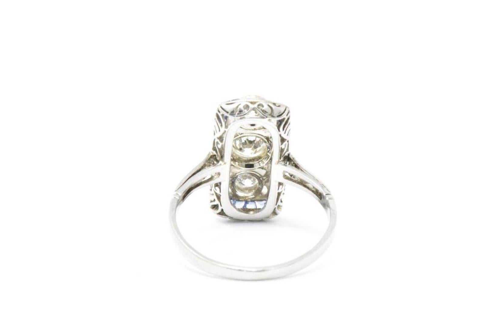 Women's or Men's Art Deco Diamond Sapphire 18 Karat White Gold Alternative Engagement Ring