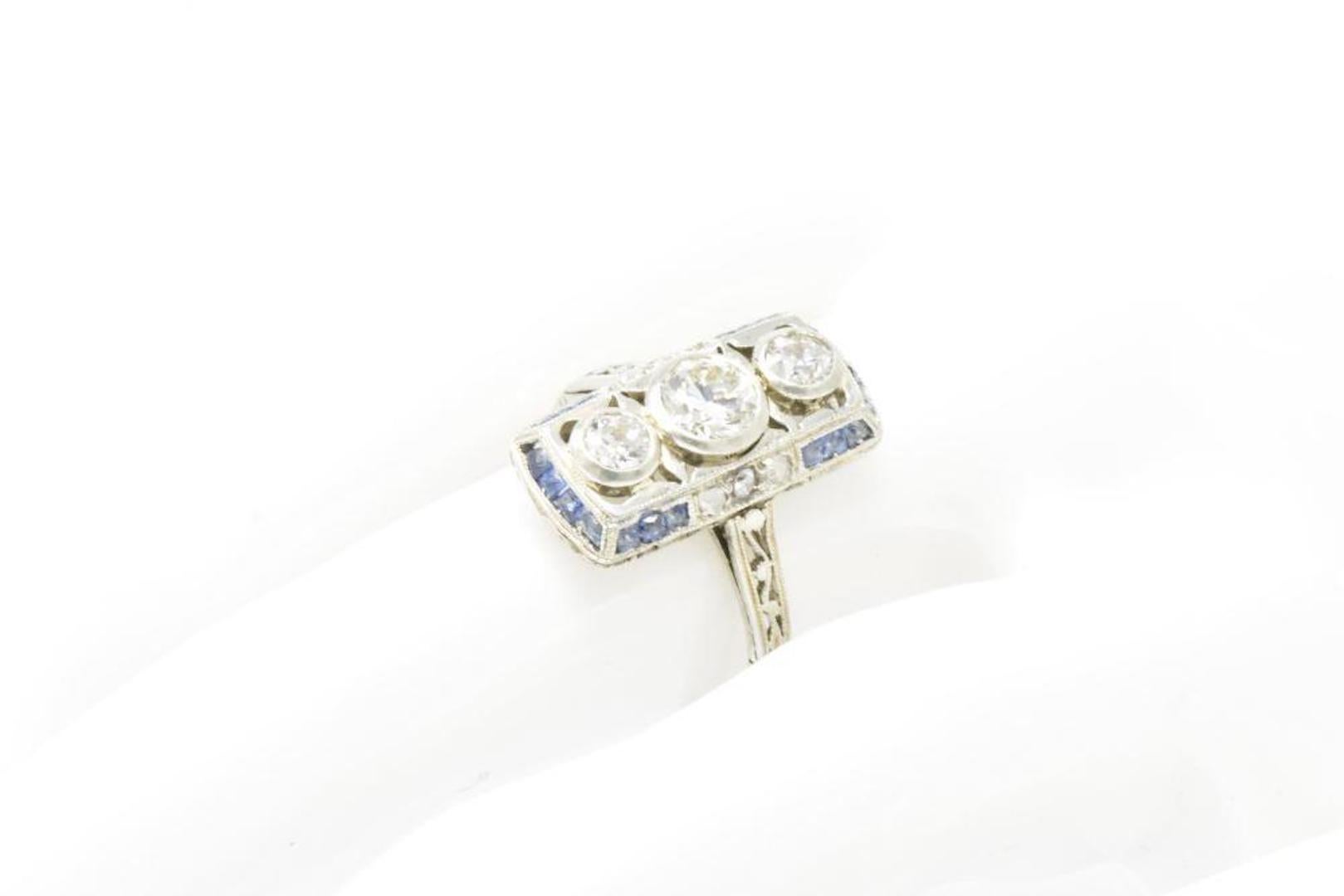 Art Deco Diamond Sapphire 18 Karat White Gold Alternative Engagement Ring 1