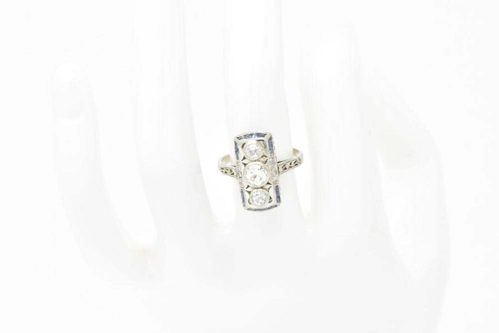 Art Deco Diamond Sapphire 18 Karat White Gold Alternative Engagement Ring 2