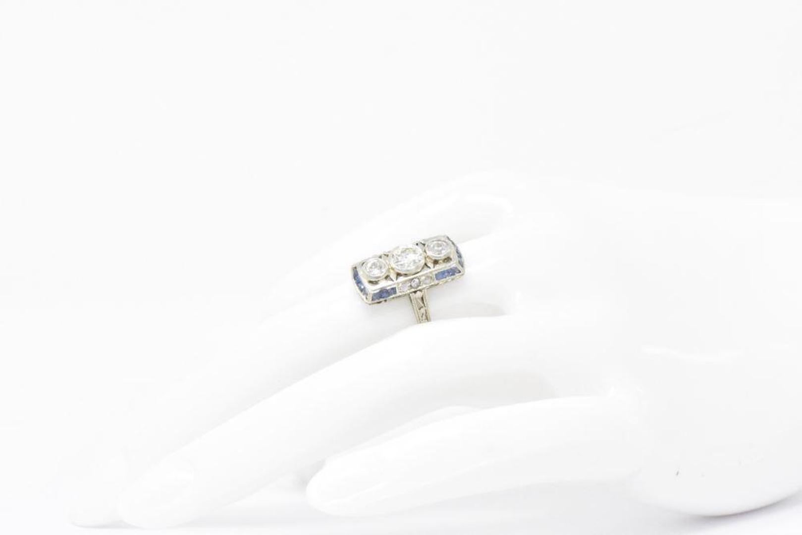 Art Deco Diamond Sapphire 18 Karat White Gold Alternative Engagement Ring 3
