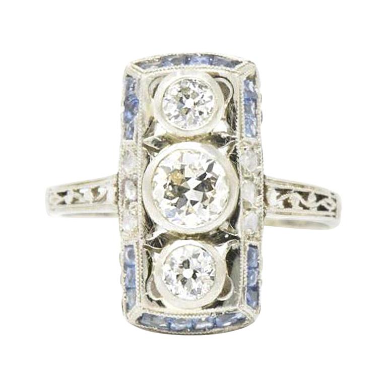 Art Deco Diamond Sapphire 18 Karat White Gold Alternative Engagement Ring
