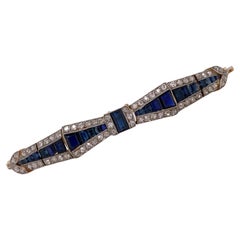 Art Deco Diamond Sapphire 18 Karat Yellow Gold Platinum Link Antique Bracelet