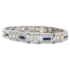 Art Deco Diamond Sapphire 18K White Gold Bracelet