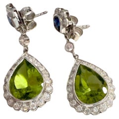 Art Deco Diamant, Saphir und Peridot Platin 950 Ohrringe