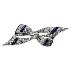 Art Deco Diamond Sapphire Antique Bow Brooch Ref: 548750