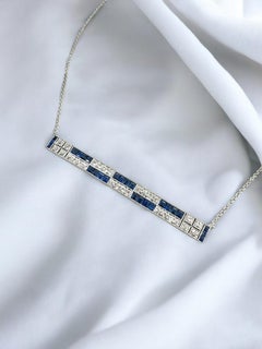 Art Deco Diamond & Sapphire Bar Necklace