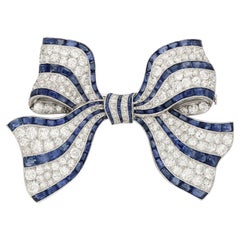 Art Deco Diamond & Sapphire Bow Brooch Circa 1920