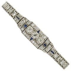 Art Deco Diamond Sapphire Bracelet 2.50 Carat Tapered Geometric Platinum Antique
