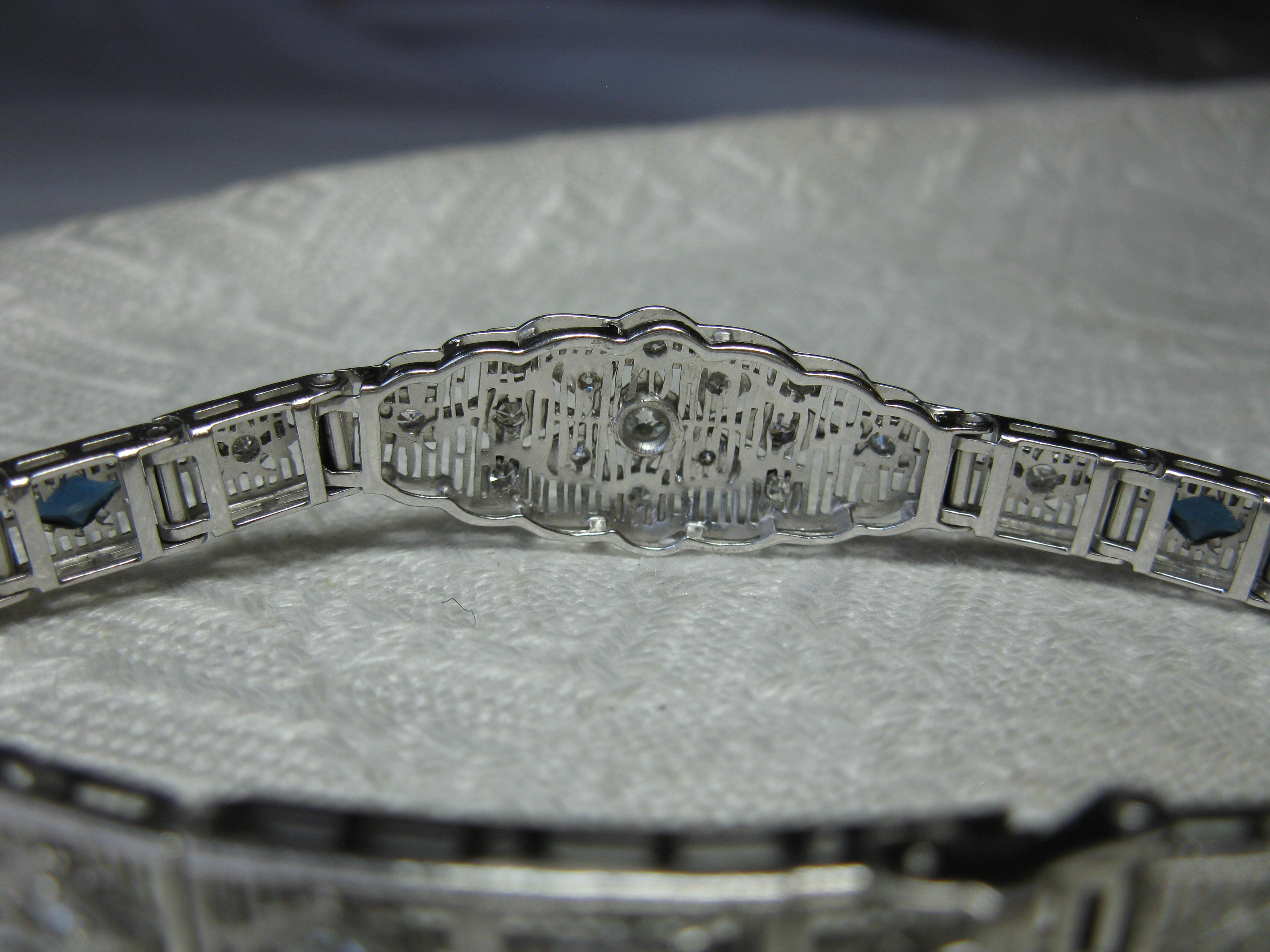 Art Deco Diamond Sapphire Bracelet Filigree White Gold Gorgeous 6