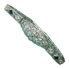 Antique Art Deco Diamond Sapphire Bracelet Filigree White Gold Gorgeous