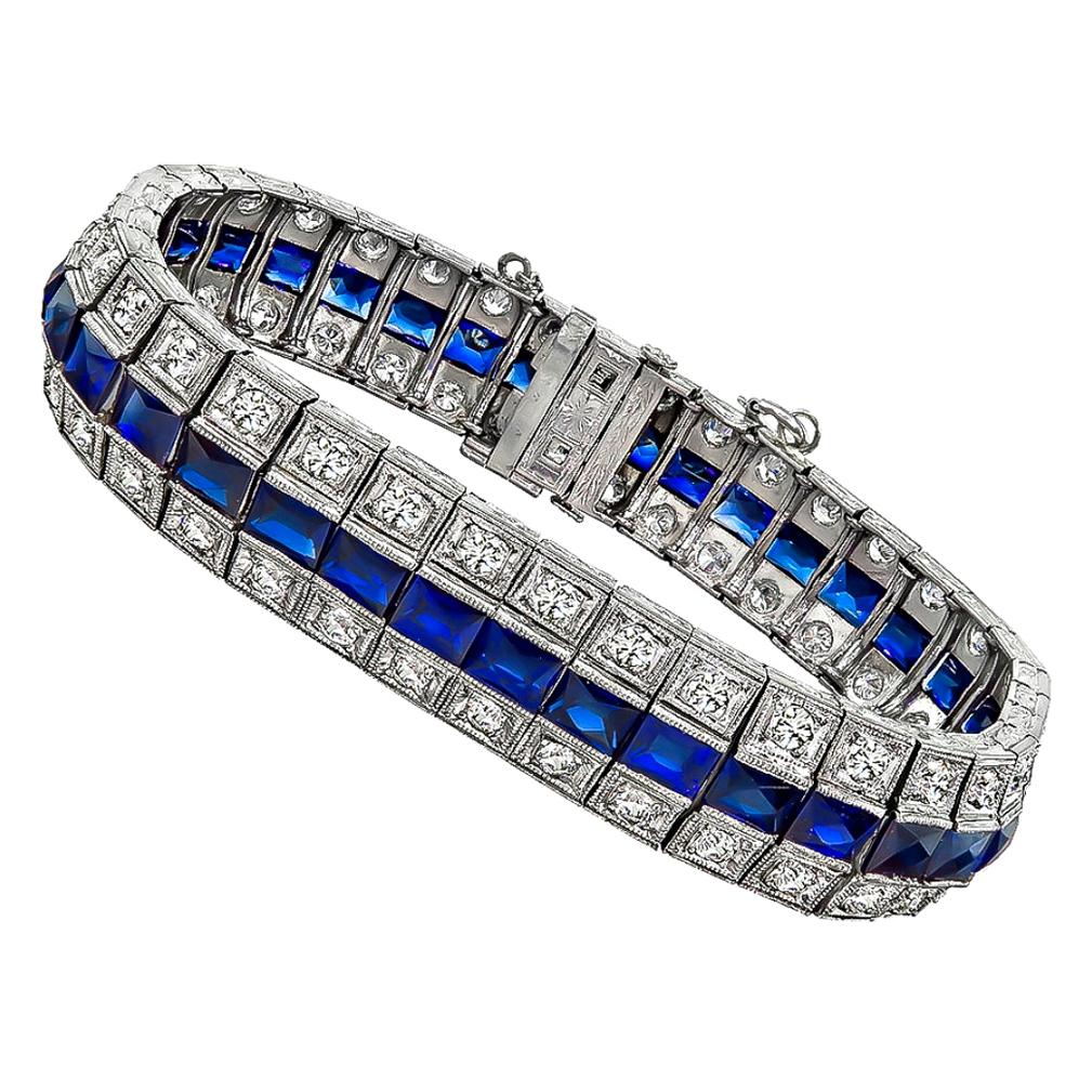 Art Deco Diamond Sapphire Bracelet