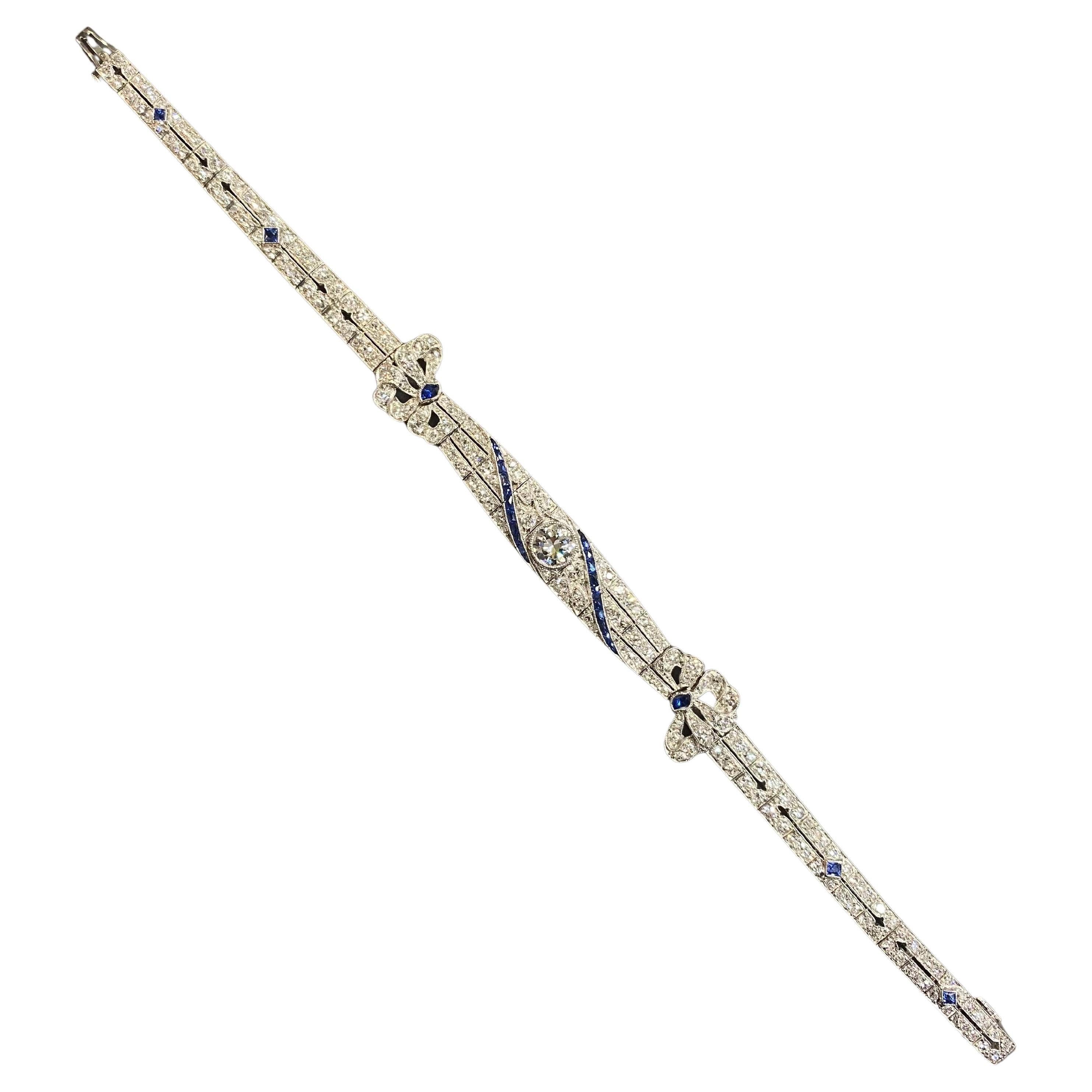 Art Deco Diamond & Sapphire Bracelet  For Sale