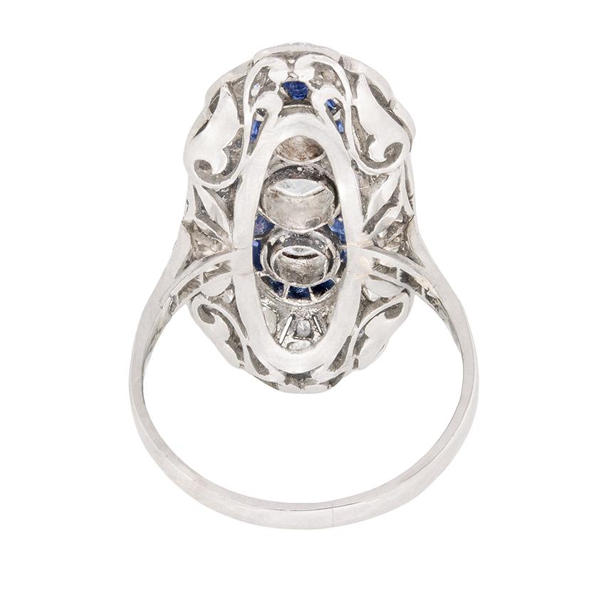 Baguette Cut Art Deco Diamond & Sapphire Cluster Ring, c.1920s