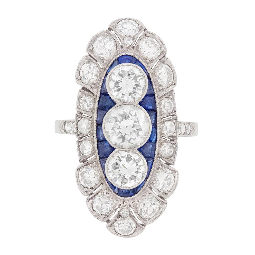 Art Deco Diamond & Sapphire Cluster Ring, c.1920s