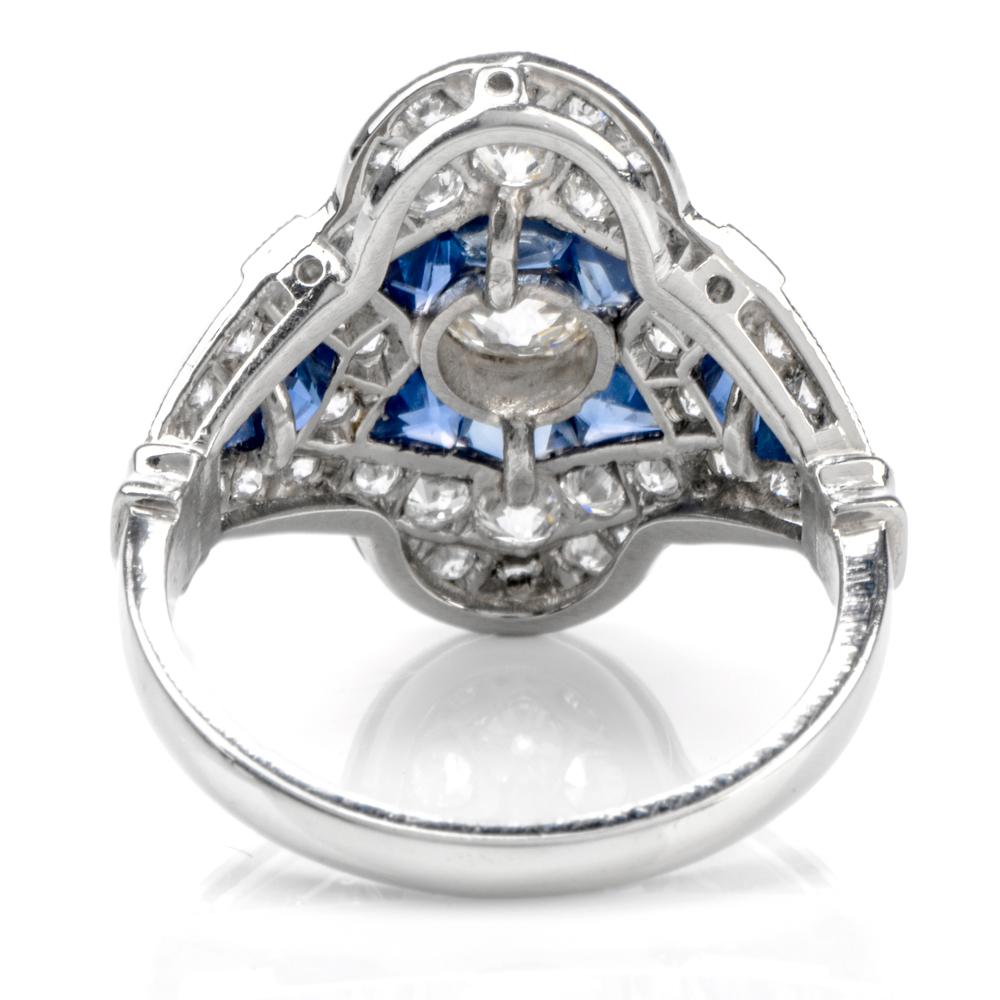 Women's or Men's Art Deco Diamond Sapphire Cocktail Engagement Ring