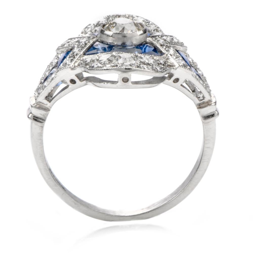 Art Deco Diamond Sapphire Cocktail Engagement Ring 1