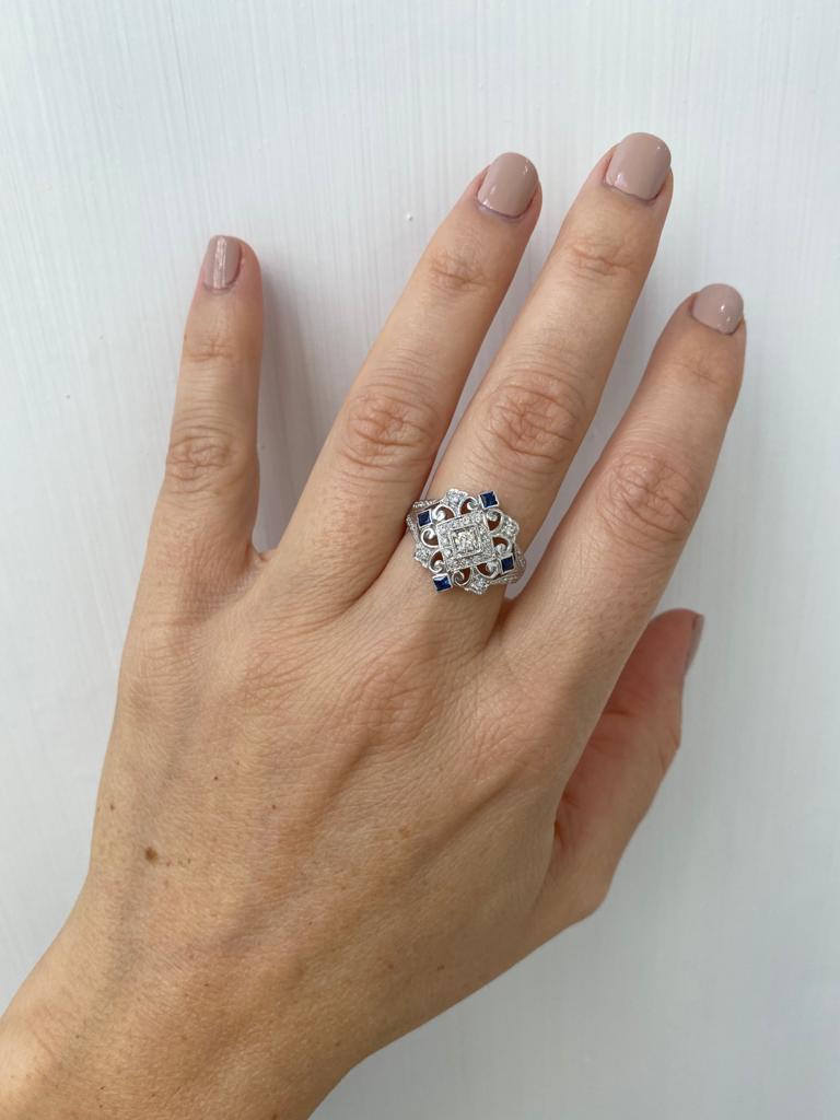 Art Deco Style Diamond Sapphire Cocktail Ring For Sale 5