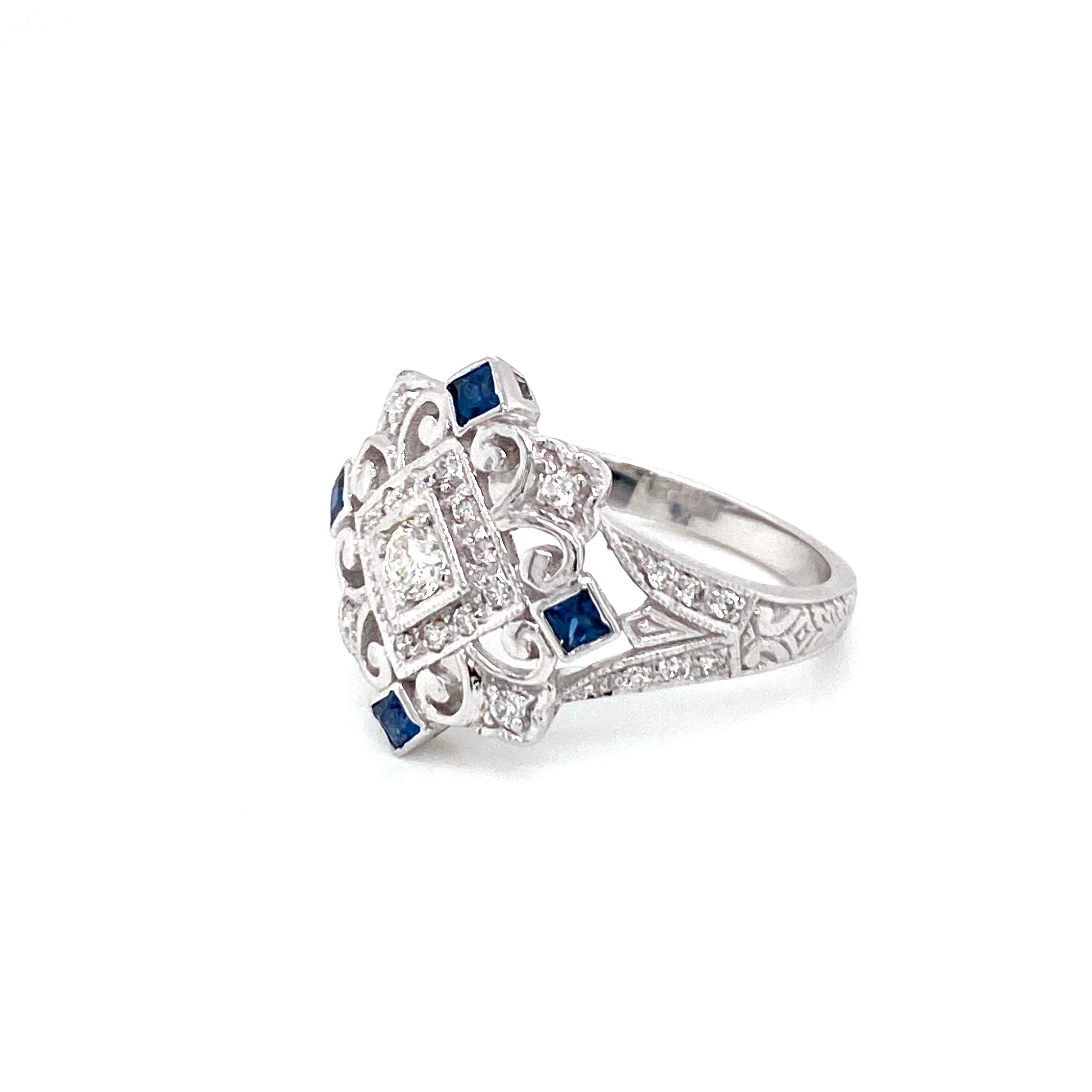Art Deco Style Diamond Sapphire Cocktail Ring In Excellent Condition For Sale In Napoli, Italy