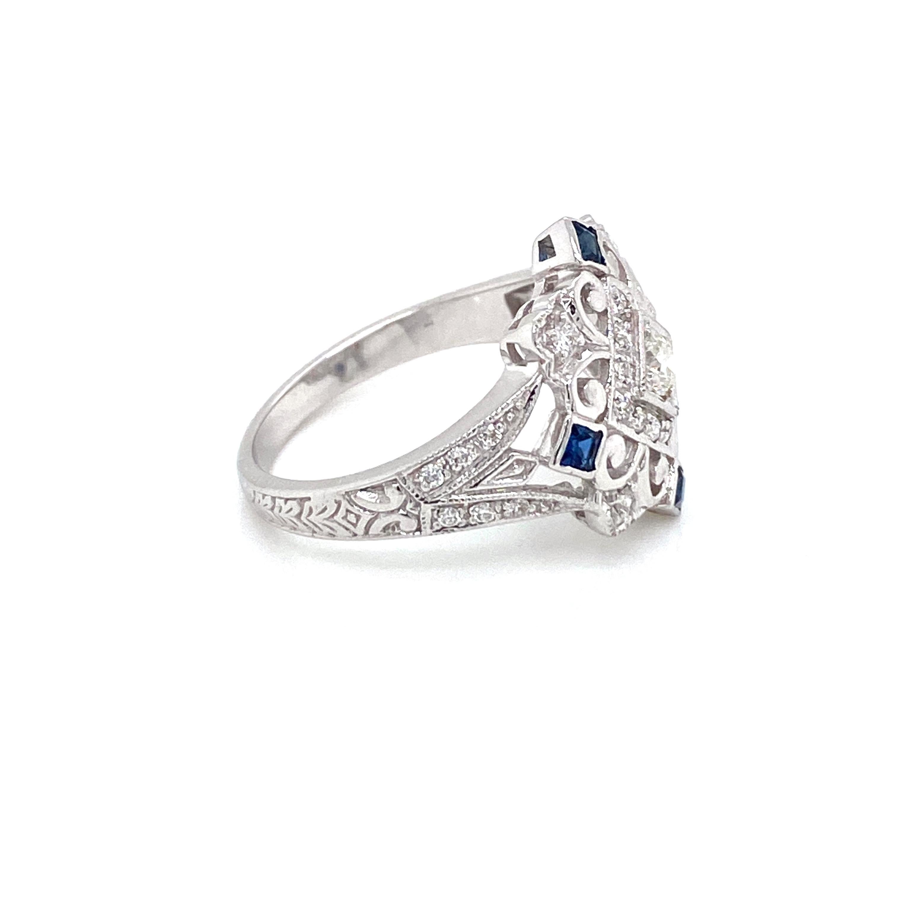Art Deco Style Diamond Sapphire Cocktail Ring For Sale 1