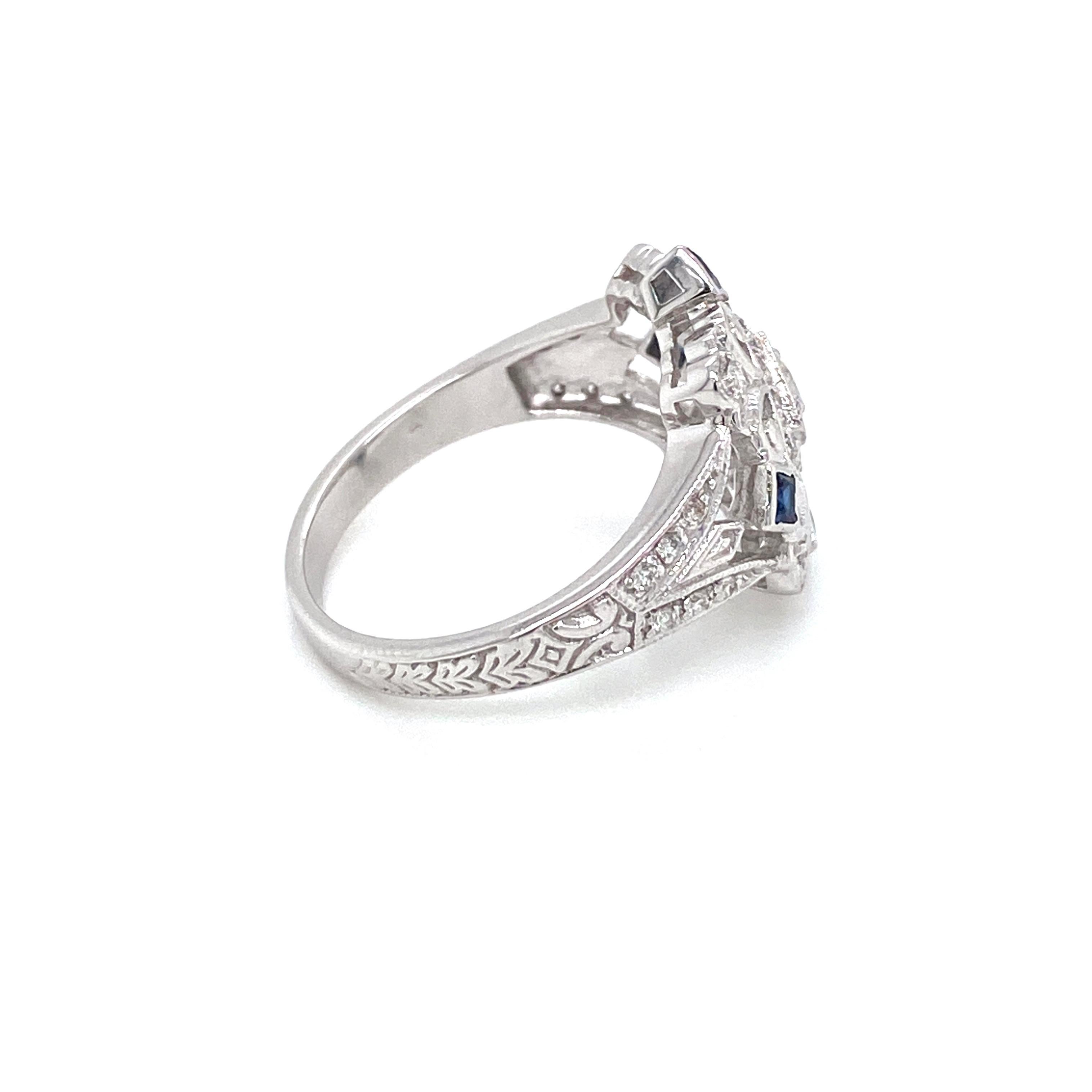 Art Deco Style Diamond Sapphire Cocktail Ring For Sale 2