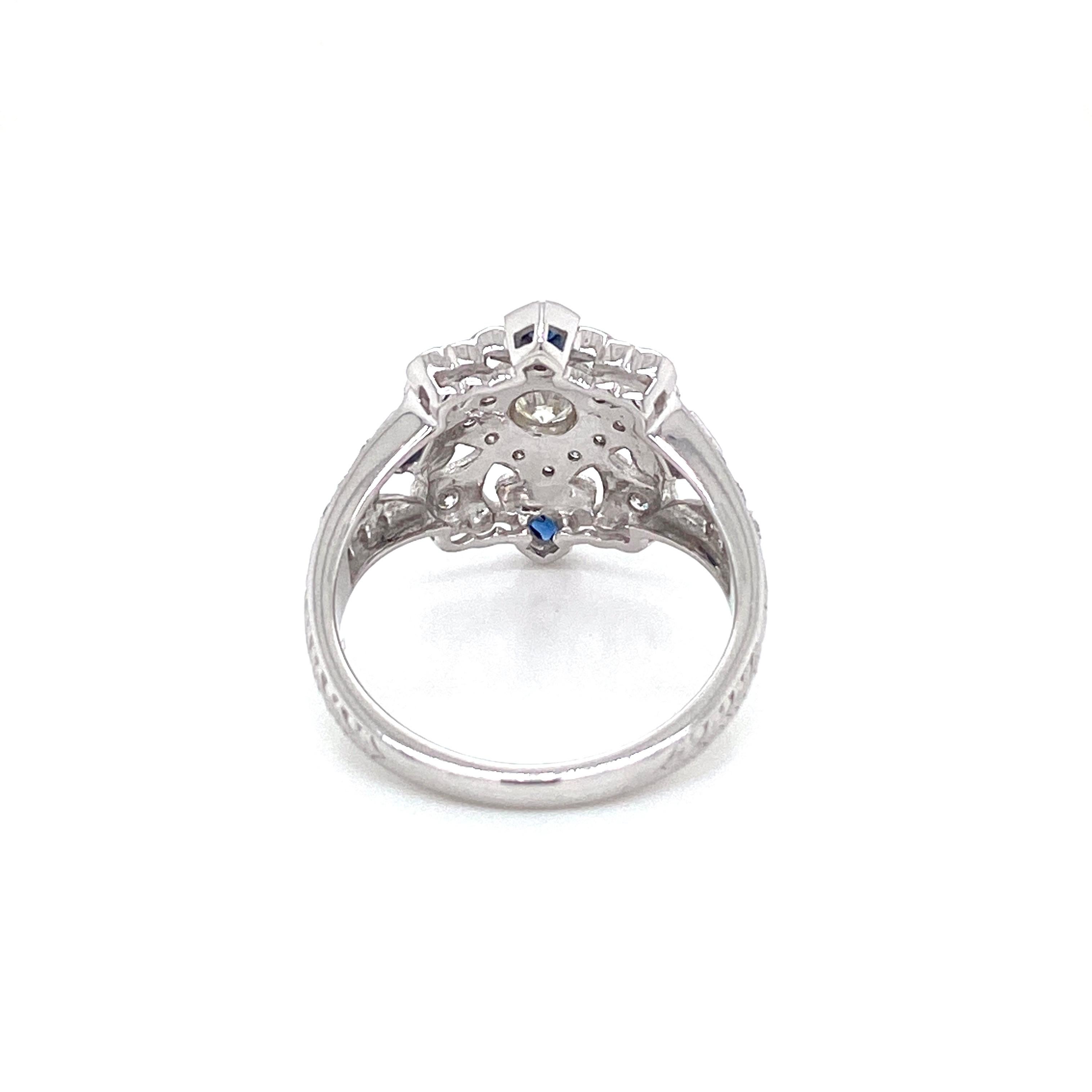 Art Deco Style Diamond Sapphire Cocktail Ring For Sale 3