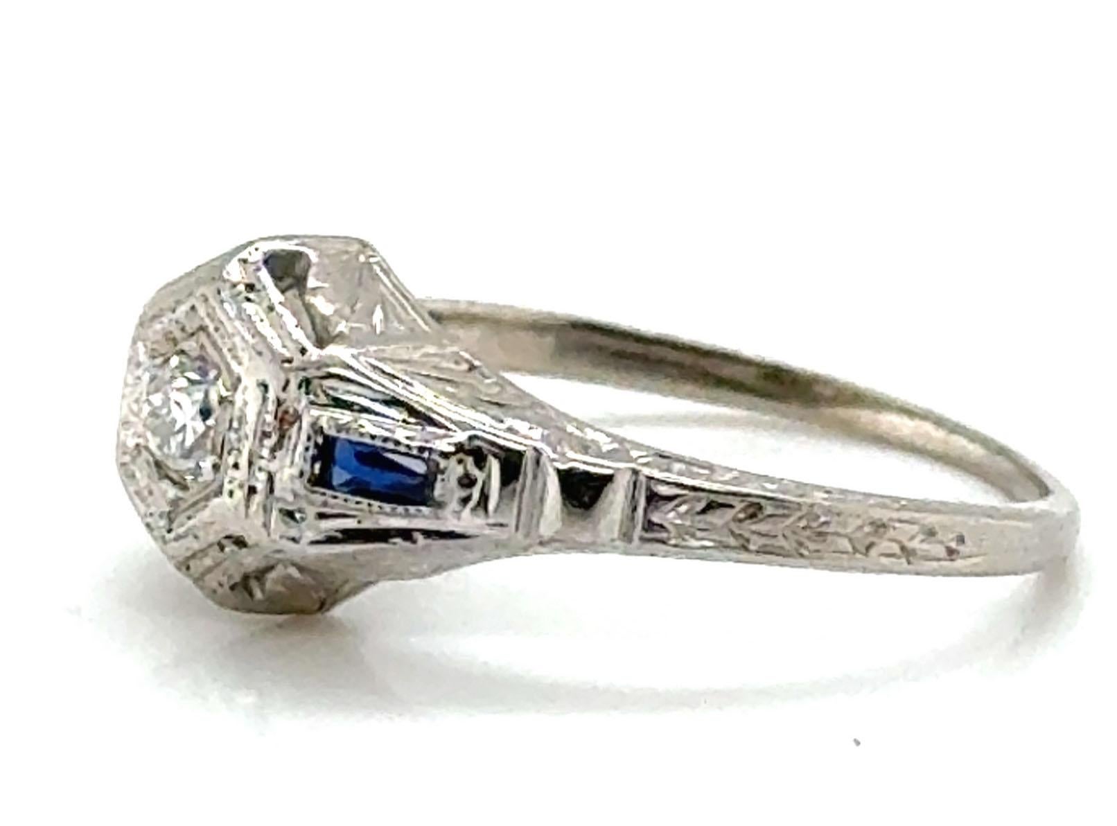 Art Deco Diamant-Saphir-Verlobungsring .20 Karat Französischer Schliff Original 1930er Jahre 18K (Art déco)