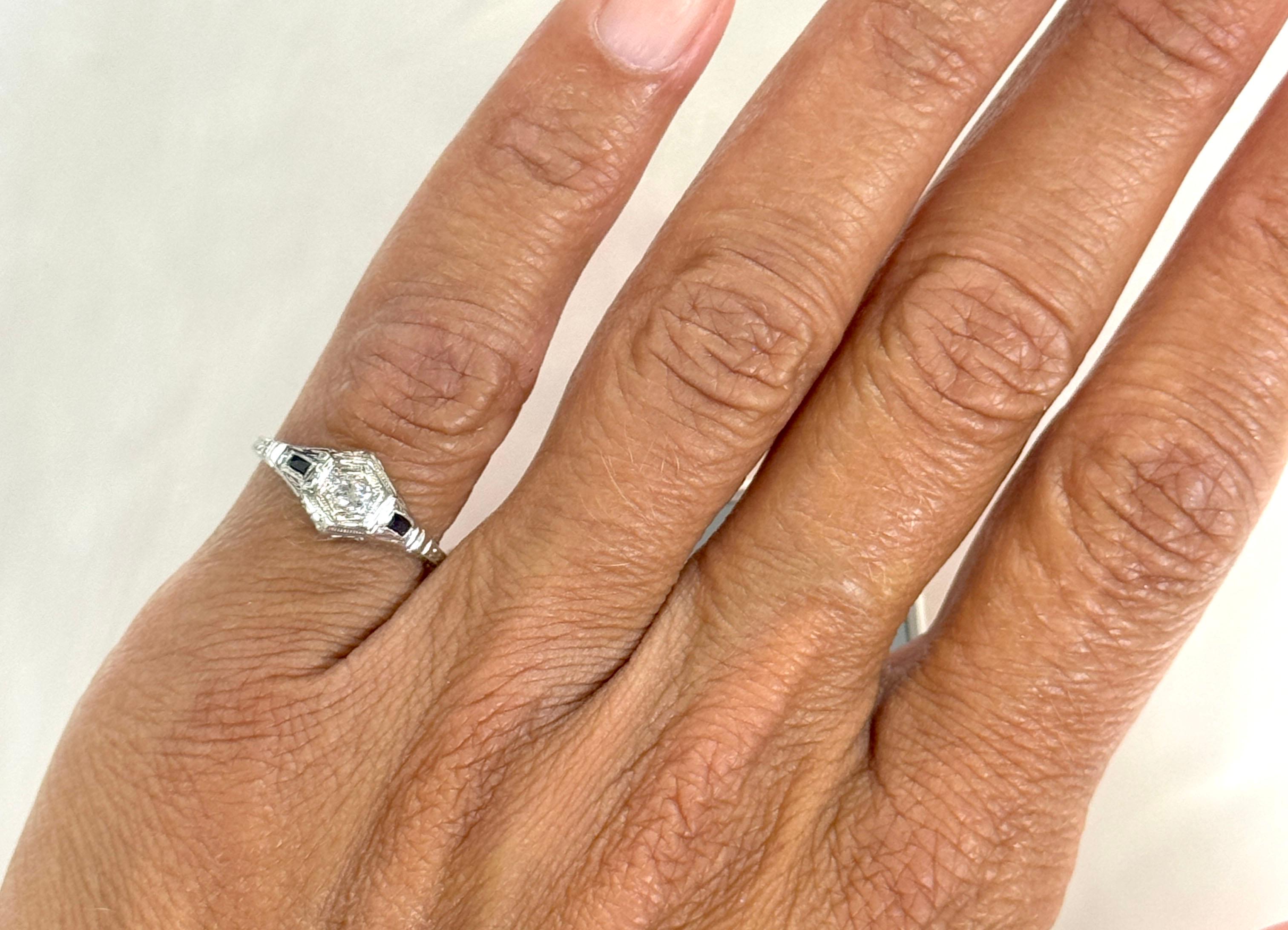 Art Deco Diamant-Saphir-Verlobungsring .20 Karat Französischer Schliff Original 1930er Jahre 18K Damen