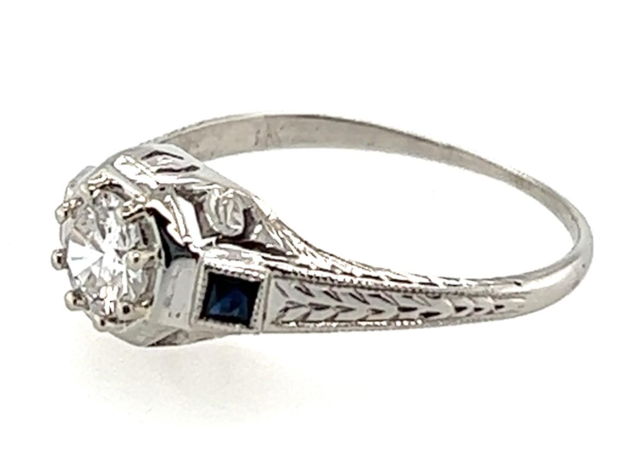 Art Deco Diamond Sapphire Engagement Ring .55ct Antique 18k Original 1920s In Excellent Condition In Dearborn, MI