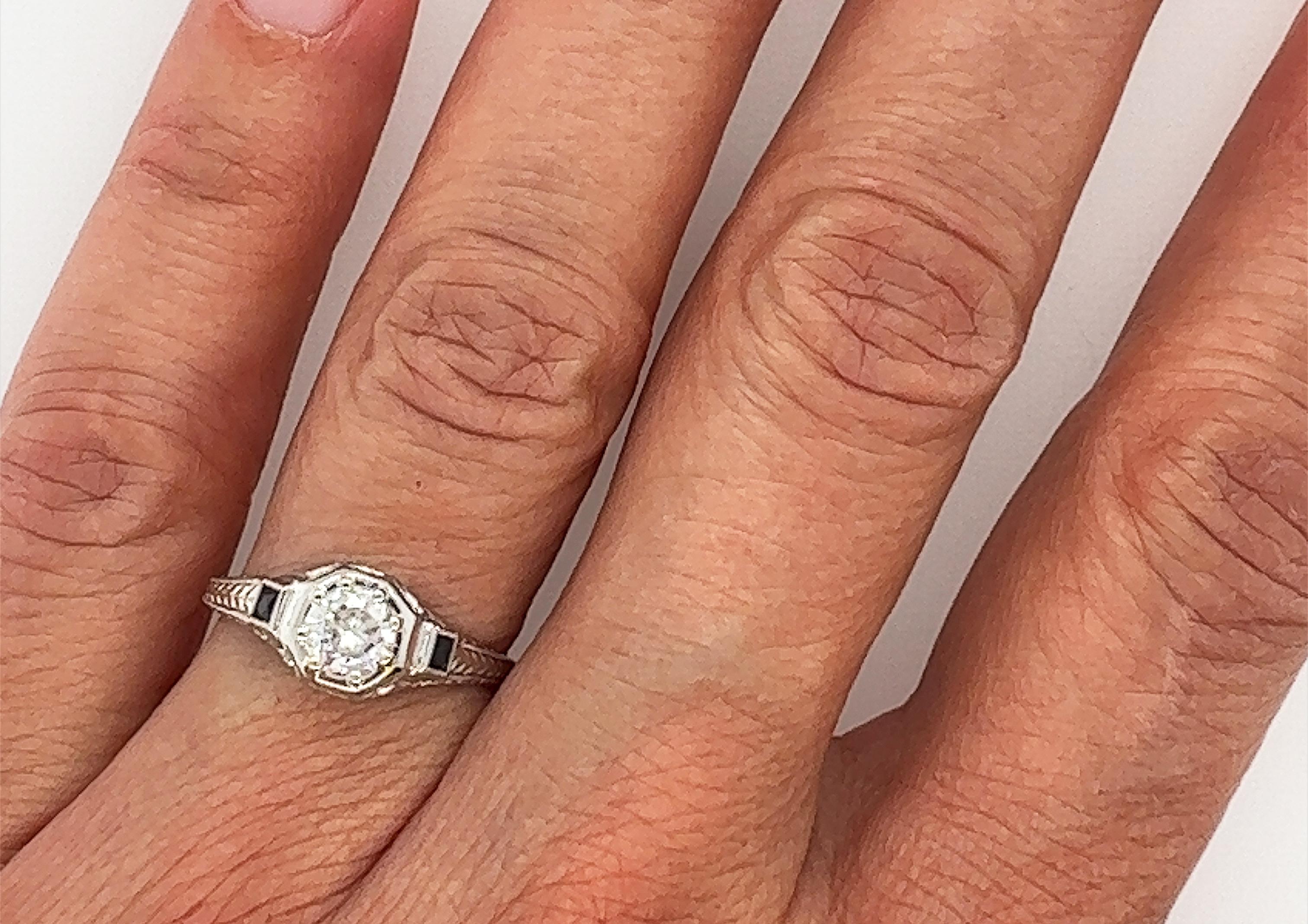Art Deco Diamond Sapphire Engagement Ring .55ct Antique 18k Original 1920s 2