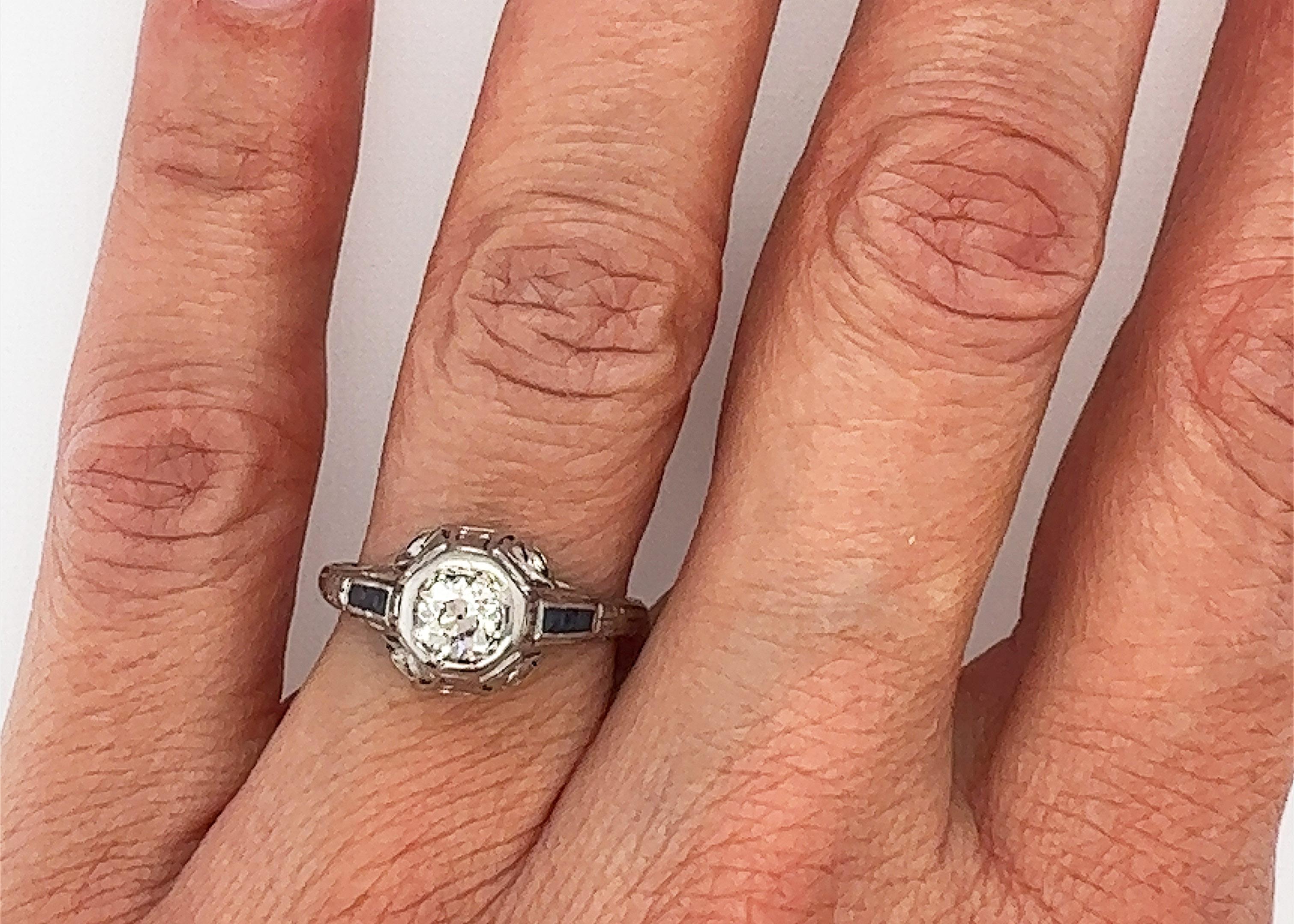 Art Deco Diamant-Saphir-Verlobungsring .65 Karat Platin Alt Euro Original 1920 Damen
