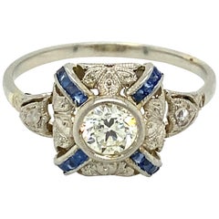 Antique Art Deco Diamond Sapphire Engagement Ring