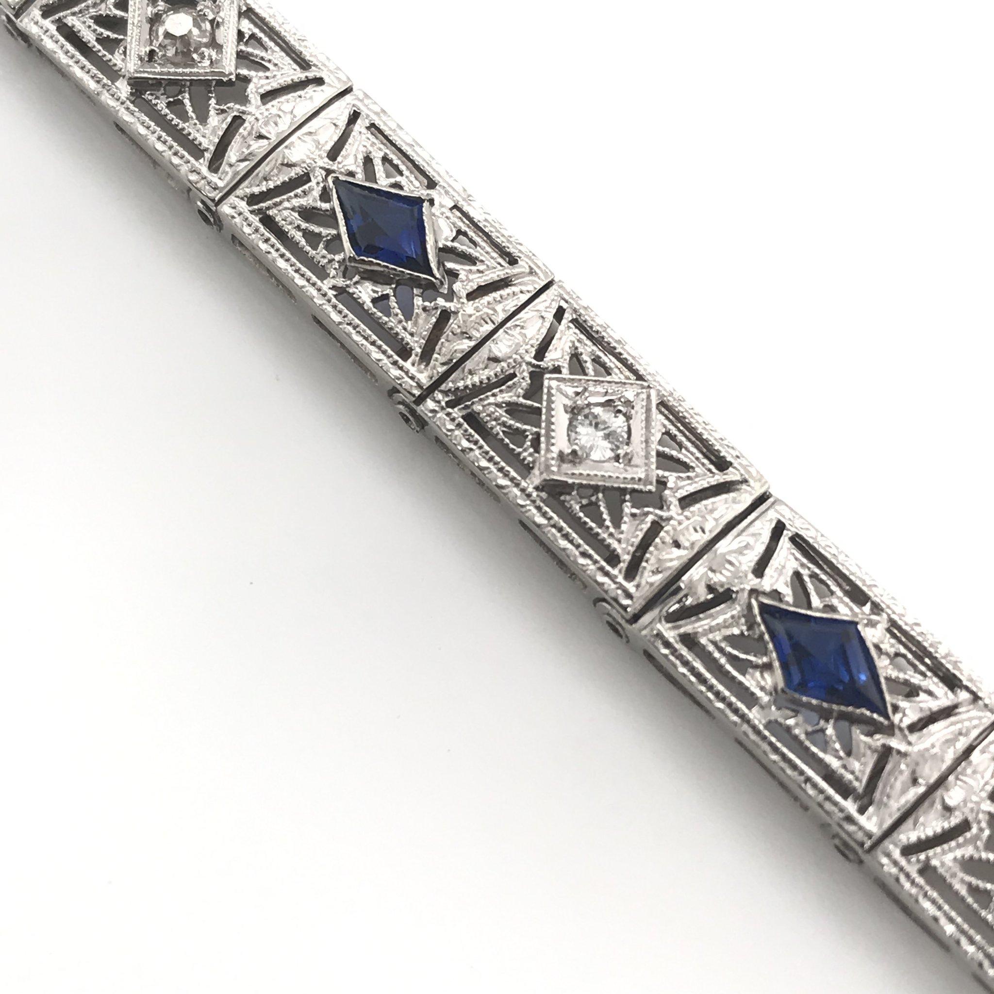 Women's Art Deco Diamond and Sapphire Filigree Bracelet