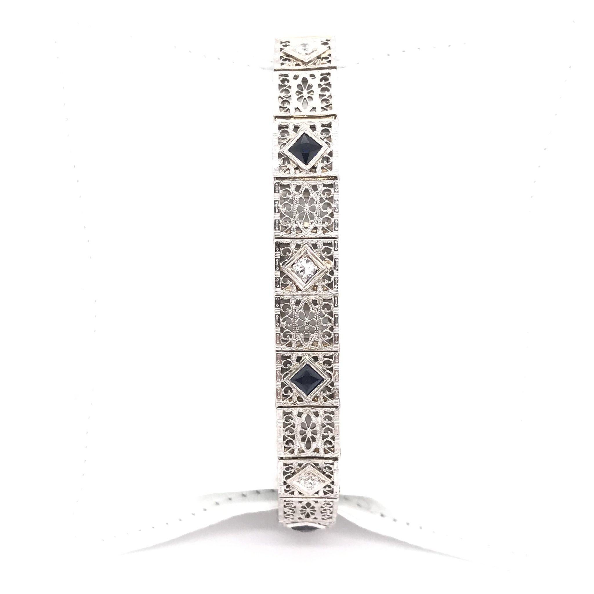Women's Art Deco Diamond & Sapphire Filigree Bracelet