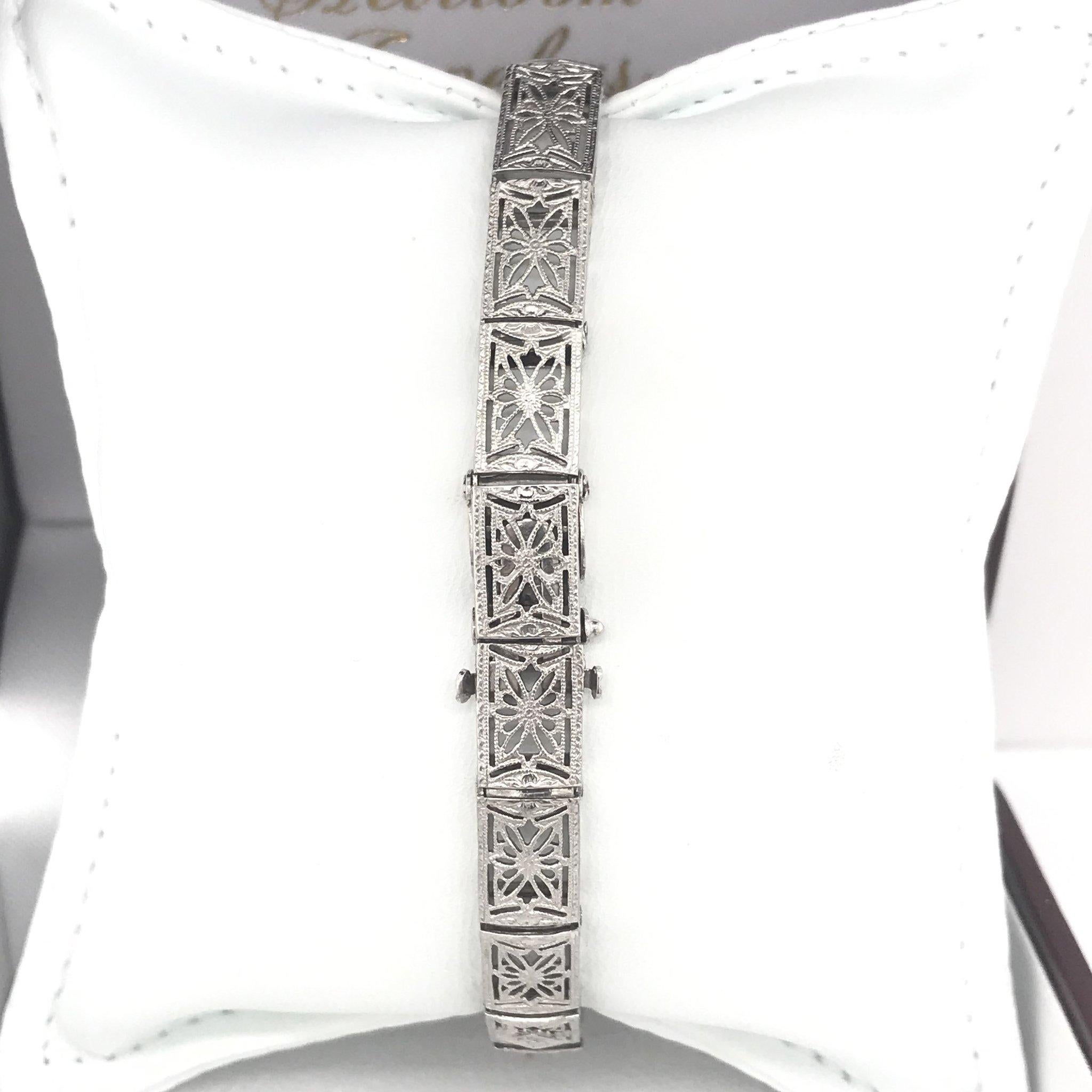 Art Deco Diamond and Sapphire Filigree Bracelet 1