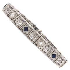 Antique Art Deco Diamond & Sapphire Filigree Bracelet